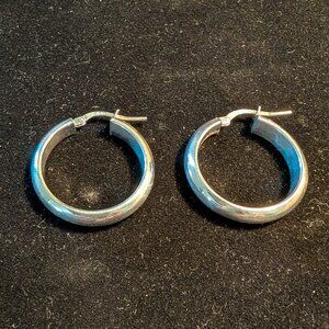 Sterling Silver Hoop Earrings 1" Italy